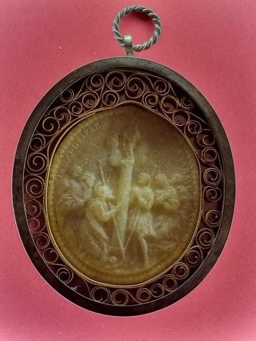 Antiek Reliekhouder - Glas, Messing, Was - 1850-1900 - Agnus, Antiek en Kunst, Kunst | Niet-Westerse kunst