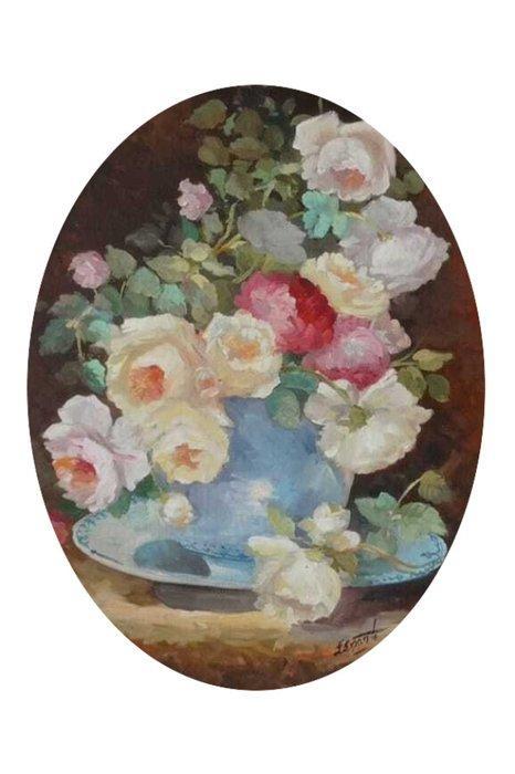 Scuola italiana (XX), firmato L. Esposito, Kring van - Rose, Antiek en Kunst, Kunst | Schilderijen | Klassiek