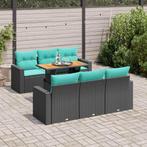 vidaXL 7-delige Loungeset met kussens poly rattan zwart, Verzenden, Nieuw, Rotan, Loungeset