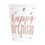 Happy Birthday Bekers Wit Glitter 266ml 8st, Verzenden, Nieuw