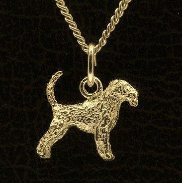 Gouden Airedale Terrier met staart ketting hanger - klein, Sieraden, Tassen en Uiterlijk, Kettinghangers, Verzenden