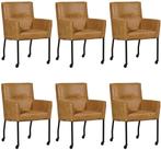 Set van 6 Cognac leren moderne eetkamerstoelen - Kenia Leer, Huis en Inrichting, Stoelen, Overige kleuren, Nieuw, Leer, Ophalen of Verzenden