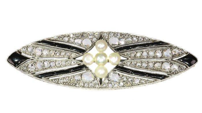 Broche - 18 karaat Roségoud Diamant (Natuurlijk) - Onyx -, Sieraden, Tassen en Uiterlijk, Antieke sieraden