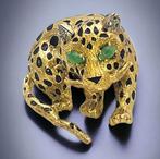 Broche 18 karaat geelgoud en diamanten luipaardbroche 21, Sieraden, Tassen en Uiterlijk, Antieke sieraden