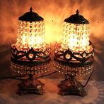 Tafellamp (2) - Set bronzen en glazen tafellampen - Brons,