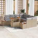 vidaXL Tuin Sofa Set met opslag 9 pcs Beige Poly riet, Verzenden, Nieuw, Rotan