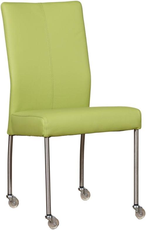 Felgroene leren moderne eetkamerstoel - poot rond rvs met wi, Huis en Inrichting, Stoelen, Eén, Overige kleuren, Nieuw, Leer, Ophalen of Verzenden