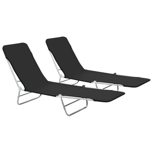 vidaXL Ligbedden inklapbaar 2 st staal en stof zwart, Tuin en Terras, Ligbedden, Nieuw, Verzenden
