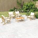 vidaXL 5-delige Loungeset met kussens bamboe crèmewit, Tuin en Terras, Tuinsets en Loungesets, Verzenden, Nieuw, Hout, Loungeset
