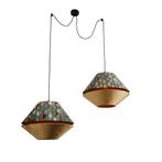 Hanglamp zwart met dubbele velours lampenkap blad dessin en, Nieuw, Klassiek / Antiek, 75 cm of meer