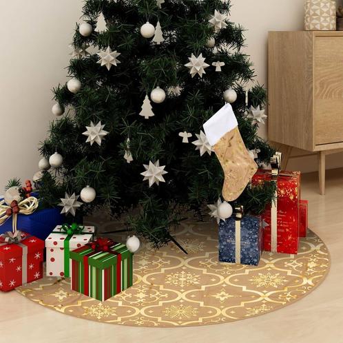 vidaXL Kerstboomrok luxe met sok 122 cm stof geel, Diversen, Kerst, Nieuw, Verzenden