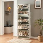 Schoenenkast Lund met 5 kleppen spiegeldeuren wit 169x60x24, Verzenden, Nieuw