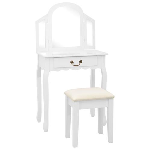 vidaXL Kaptafel met kruk 65x36x128 cm paulowniahout MDF wit, Huis en Inrichting, Tafels | Kaptafels, Nieuw, Verzenden