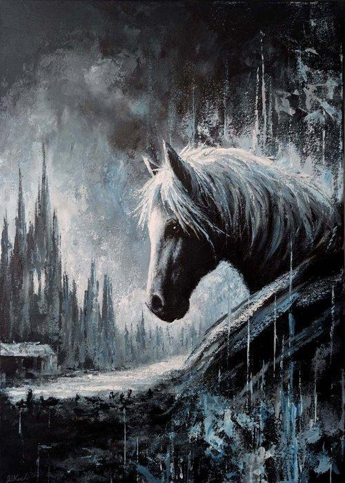 Isak W. Koch - A Horses Tale I Welt im Wandel Kollektion, Antiek en Kunst, Kunst | Schilderijen | Modern