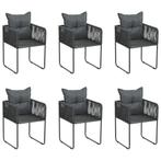 vidaXL Tuinstoelen 6 st met kussens poly rattan zwart, Verzenden, Nieuw, Rotan
