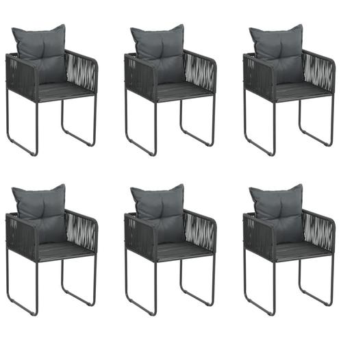vidaXL Tuinstoelen 6 st met kussens poly rattan zwart, Tuin en Terras, Tuinstoelen, Nieuw, Rotan, Verzenden