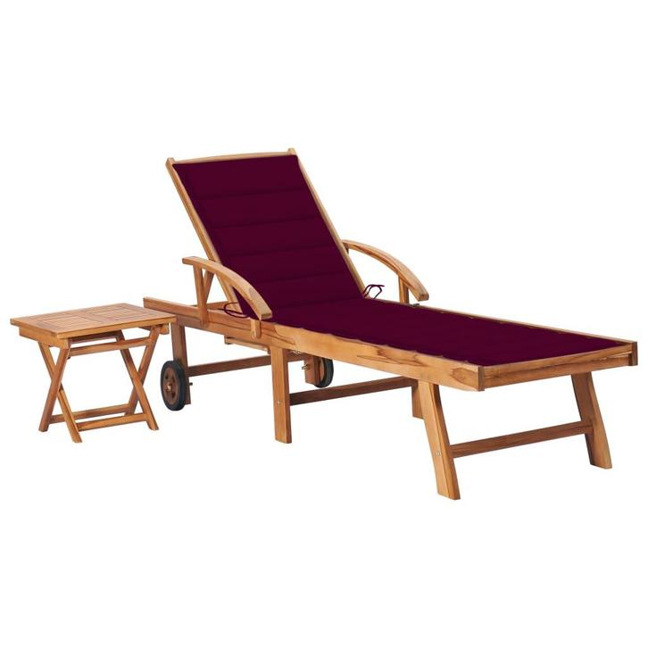 vidaXL Ligbed met tafel en kussen massief teakhout, Tuin en Terras, Ligbedden, Nieuw, Verzenden