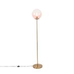 Art deco vloerlamp messing met roze glas - Pallon, Huis en Inrichting, Lampen | Vloerlampen, Nieuw, Glas, Art Deco, 100 tot 150 cm