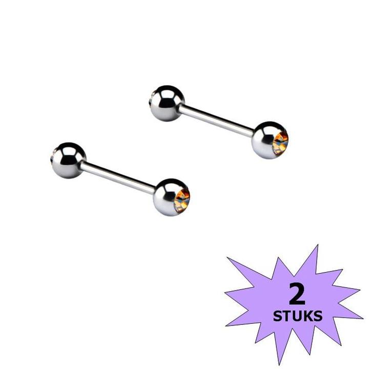 Fako Bijoux - Barbell Piercing - Kristal - 12mm - Geel -, Sieraden, Tassen en Uiterlijk, Piercings, Verzenden