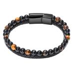 Fako Bijoux® - Leren Natuurstenen Armband Heren - Zwart Leer, Sieraden, Tassen en Uiterlijk, Armbanden, Verzenden, Nieuw