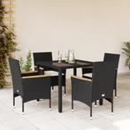 vidaXL 5-delige Tuinset met kussens poly rattan en glas, Tuin en Terras, Tuinsets en Loungesets, 4 zitplaatsen, Nieuw, Tuinset