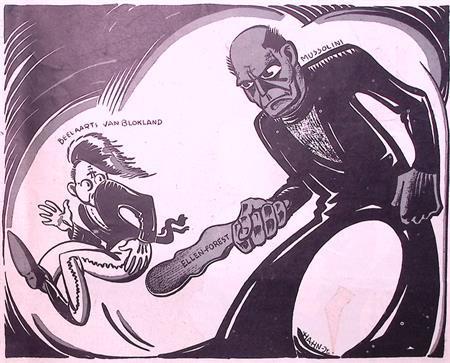 Spotprent met Mussolini en van Blokland (lijst optie), Antiek en Kunst, Kunst | Litho's en Zeefdrukken, Verzenden