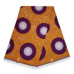 Afrikaanse stof - Oranje Paars Circles - 100% katoen - 1 yar, Hobby en Vrije tijd, Stoffen en Lappen, Ophalen of Verzenden, Nieuw