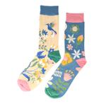 Sokken - Bloemen Print - Blauw Beige - Katoen - Maat 38-45, Nieuw