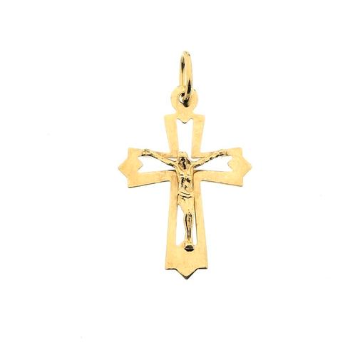 Gouden hanger van een kruis met corpus, Sieraden, Tassen en Uiterlijk, Bedels, Gebruikt, Overige merken, Goud, Ophalen of Verzenden
