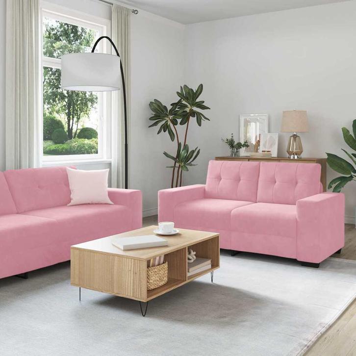 vidaXL Bank 3 pcs Roze Linnen-mix stof, Huis en Inrichting, Banken | Bankstellen, Nieuw, 200 tot 250 cm, Stof, Verzenden