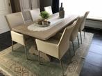 Set van 6 leren eetkamerstoelen - crème kleurig leer - Echt, Overige kleuren, Nieuw, Leer, Ophalen of Verzenden