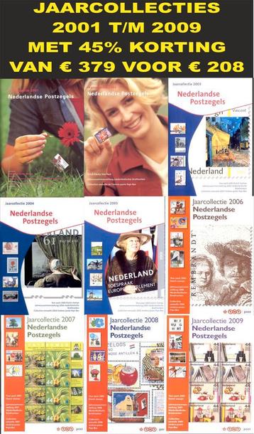 Jaarcollecties  2001 t/m 2009 postfris nominaal 45% KORTING beschikbaar voor biedingen