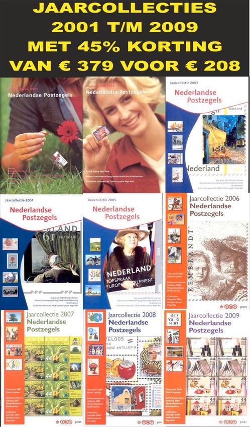 Jaarcollecties  2001 t/m 2009 postfris nominaal 45% KORTING, Postzegels en Munten, Postzegels | Nederland, Postfris, Na 1940, Ophalen of Verzenden