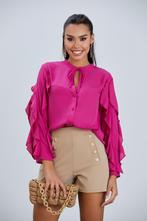 Frill Long Sleeve Blouse in Fuchsia - S, Kleding | Dames, Verzenden, Nieuw