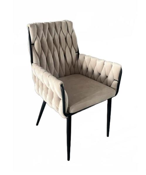 High Wave chair Eetkamerstoel Velvet Zand White Set van 2, Huis en Inrichting, Stoelen, Twee, Nieuw, Metaal, Overige materialen