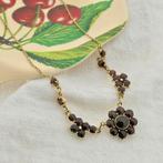 Gouden collier met granaat stenen | 47 cm (vintage, ketting), Gebruikt, Overige kleuren, Ophalen of Verzenden, Met edelsteen