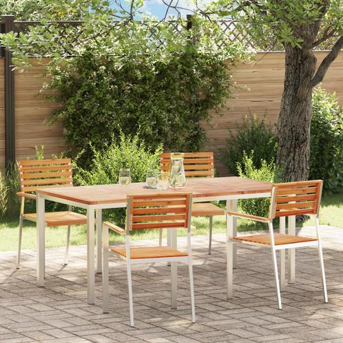 vidaXL Tuin Eetset 5 pcs Massief teak hout & roestvrij staal, Tuin en Terras, Tuinsets en Loungesets, Nieuw, Verzenden