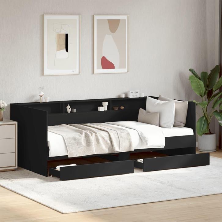 vidaXL Slaapbank met lades zonder matras 75x190 cm zwart, Huis en Inrichting, Slaapkamer | Bedden, Zwart, Nieuw, Hout, Verzenden