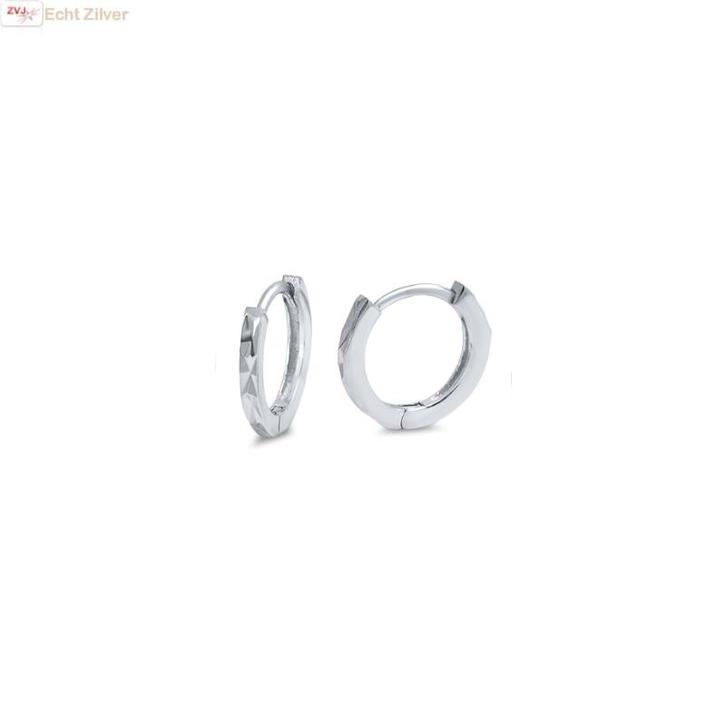 Zilveren diamond cut huggie hoops 12 mm, Sieraden, Tassen en Uiterlijk, Oorbellen, Nieuw, Verzenden