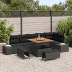 vidaXL 9-delige lounge set met kussens zwart poly rattan, Tuin en Terras, Verzenden, Nieuw, Rotan, Loungeset