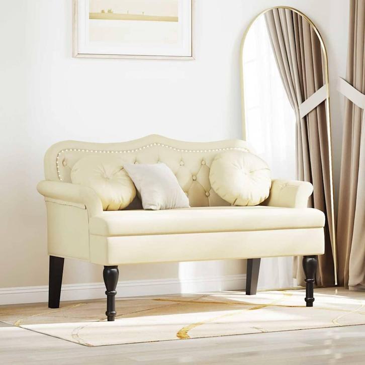 vidaXL Chesterfield Bank met kussen Crème 120,5 x 65 x 75 cm, Huis en Inrichting, Banken | Bankstellen, Nieuw, Minder dan 150 cm