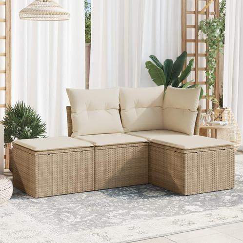 vidaXL 4-delige Loungeset met kussens poly rattan beige, Tuin en Terras, Tuinsets en Loungesets, Loungeset, Nieuw, Rotan, Verzenden