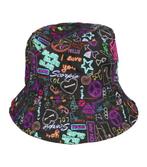 Bucket Hat Omkeerbaar Tekst Figuren Patroon Paars Zwart, Verzenden, Nieuw