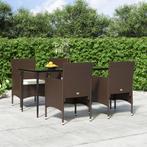 vidaXL 5-delige Tuinset met kussens bruin en zwart, Tuin en Terras, 4 zitplaatsen, Nieuw, Tuinset, Verzenden