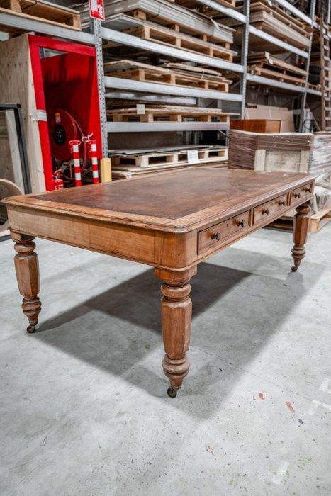 Tafel - Hout, Leder - Bureau met lades, Antiek en Kunst, Antiek | Overige Antiek