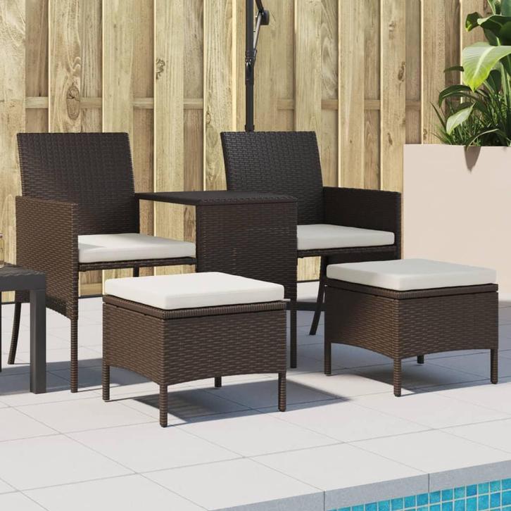 vidaXL Tuinbank met tafeltje en krukken tweezits poly rattan, Tuin en Terras, Tuinsets en Loungesets, Nieuw, Rotan, Verzenden
