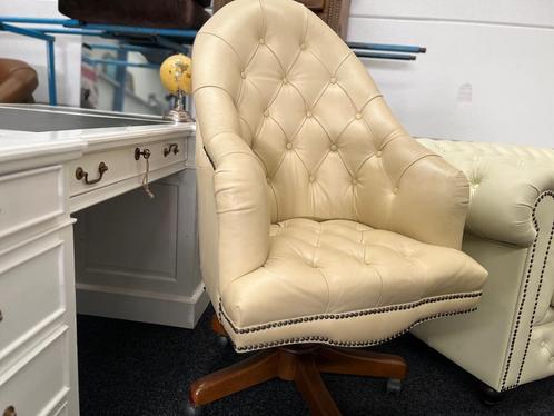 Chesterfield  Maarssen  Creme Leren Chesterfield BureauStoel, Huis en Inrichting, Bureaustoelen, Bureaustoel, Zo goed als nieuw