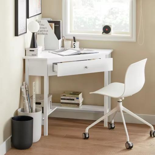 Compact Hoekbureau met Lade en Plank – 76×76 cm Werkblad, Huis en Inrichting, Bureaus, Nieuw, Verzenden