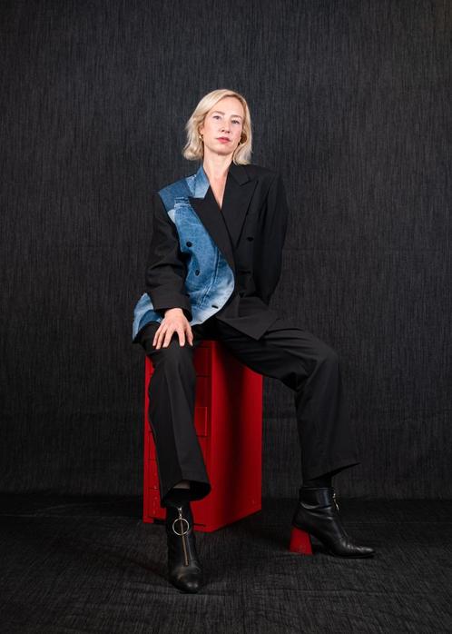 Upcycled Powersuite M (oversized look) by Denim Dutchie, Kleding | Dames, Jasjes, Kostuums en Pakken, Ophalen of Verzenden