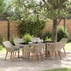 vidaXL Buiten eetset 7 pcs Lichtgrijs 190 x 80 x 74 cm, Verzenden, Nieuw, Rotan